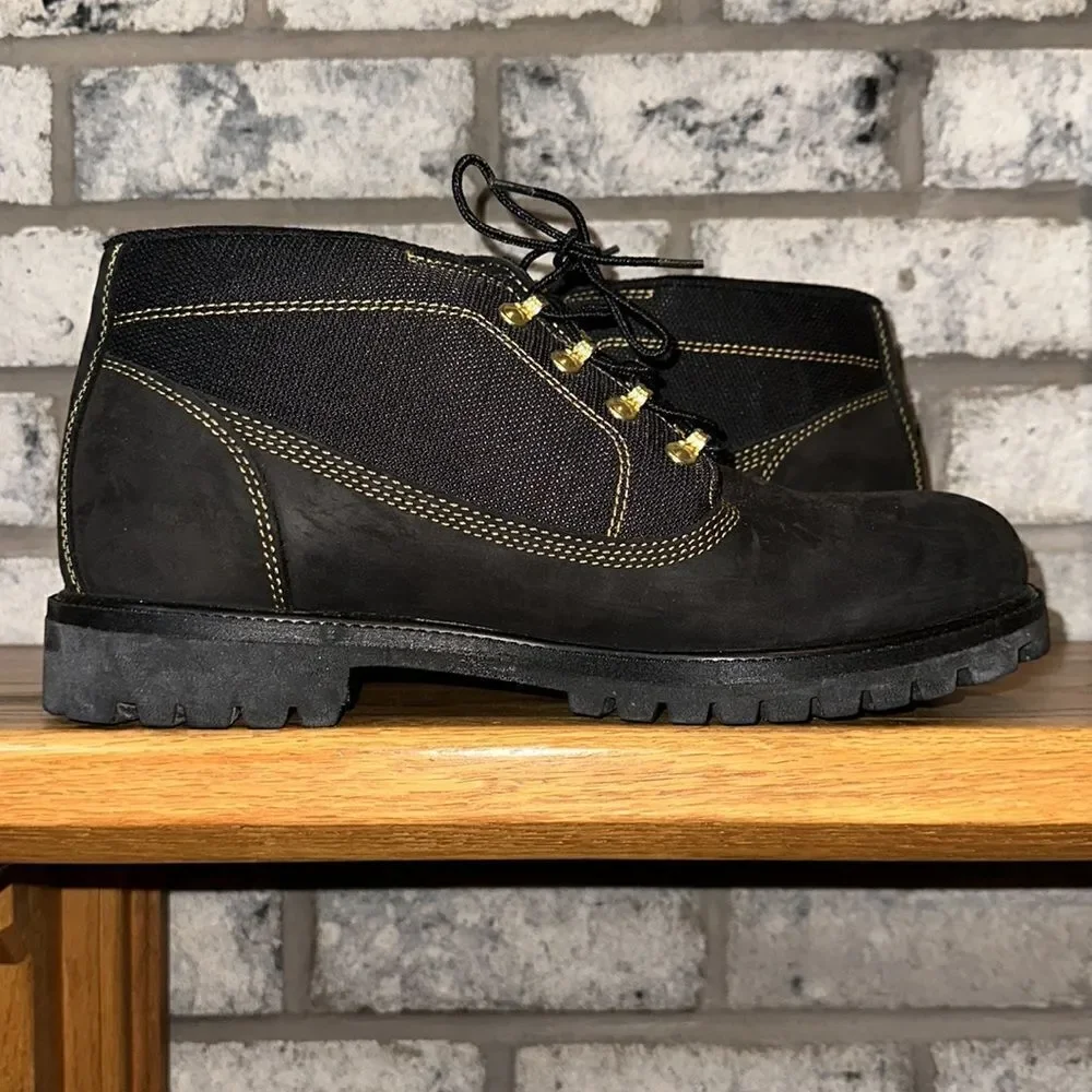 Timberland 12M Campsite Nubuck Black Gold Genuine Leather Textured Boots